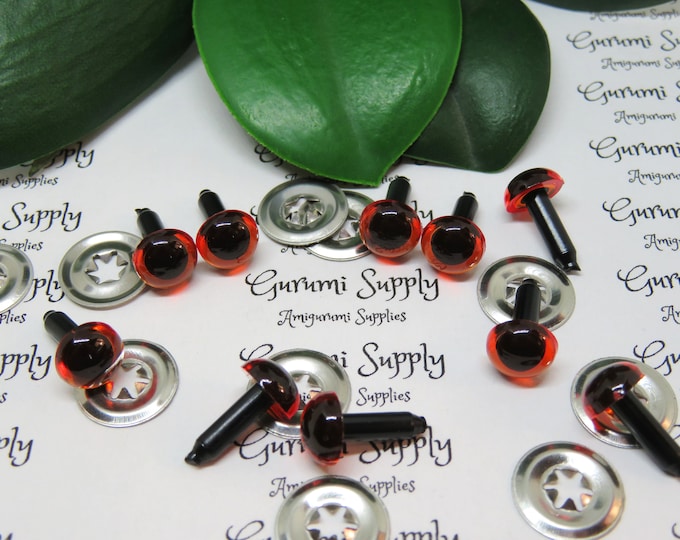 9mm Translucent Amber Iris Black Pupil Round Safety Eyes and Washers: 5 Pairs - Dolls/Amigurumi/Animals/ Stuffed Creations/Crochet/Paintfree