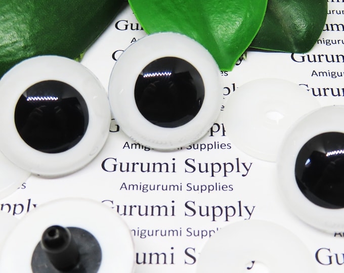 30mm White Iris Black Pupil Round Safety Eyes and Washers: 1 Pair - Doll / Amigurumi / Animal / Toy / Crochet / Paintfree / Knit