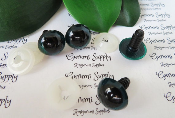 20mm Solid Black Round Safety Eyes With Washers: 1 Pair Amigurumi / Animals  / Doll / Toy / Stuffed Creations / Craft Eyes / Crochet / Knit 