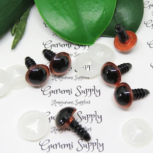 12mm Copper Red Iris Black Pupil Round Safety Eyes and Washers: 3 Pairs - Dolls Amigurumi Animals Stuffed Creations Handpainted Crochet Knit