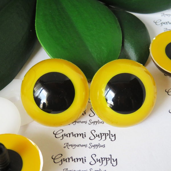 30mm Yellow Iris Black Pupil Round Safety Eyes and Washers: 1 Pair - Dolls / Amigurumi / Animal /  Stuffed Creation / Paintfree / Knit / Toy