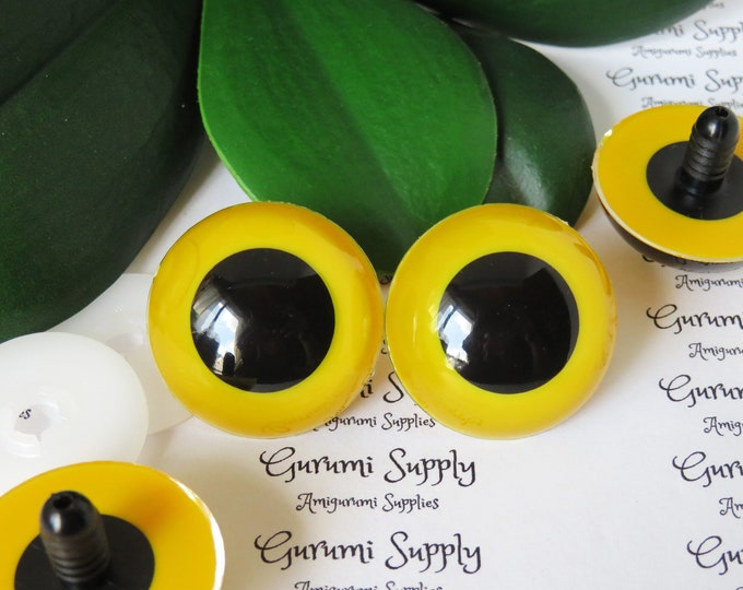 30mm Yellow Iris Black Pupil Round Safety Eyes and Washers: 1 Pair - Dolls / Amigurumi / Animal /  Stuffed Creation / Paintfree / Knit / Toy