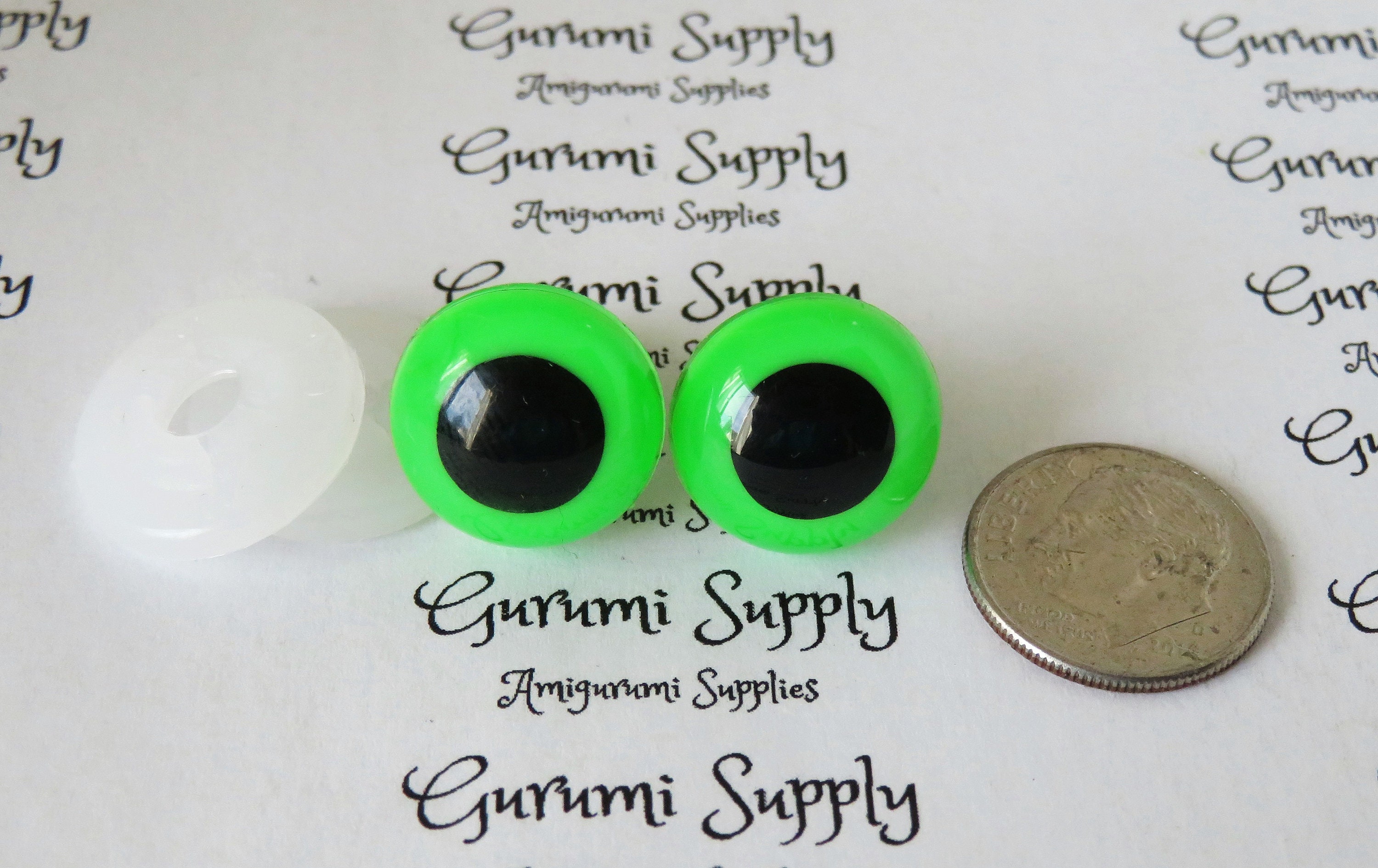 15mm Neon Green Iris Black Pupil Round Safety Eyes and Washers: 2 Pairs -  Doll / Amigurumi / Animal / Creation / Plastic / Crochet / Knit