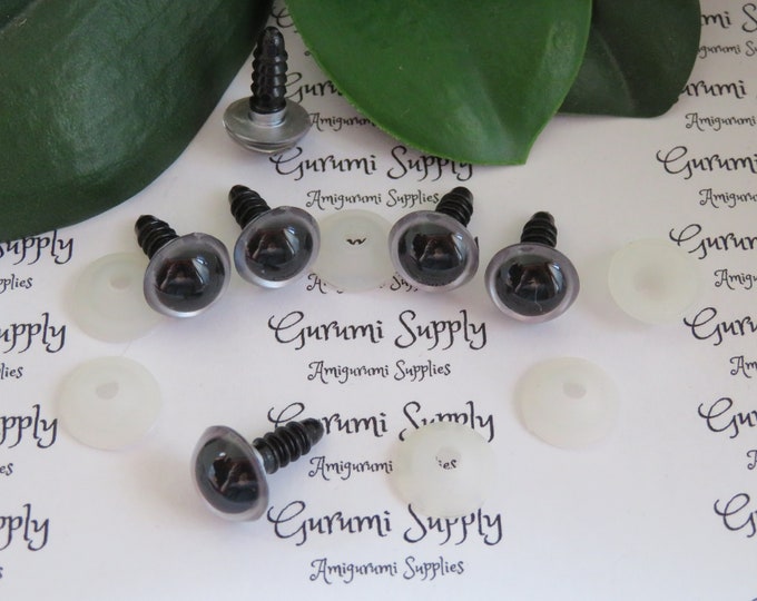 12mm Silver Grey Iris Black Pupil Round Safety Eyes and Washers: 3 Pairs - Dolls / Amigurumi / Animals / Stuffed Creations