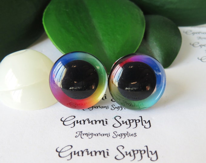18mm Rainbow Iris 3D Style Trapezoid Safety Eyes and Washers: 1 Pair - Amigurumi /Animals / Stuffed Creations / Crochet / Craft Supplies
