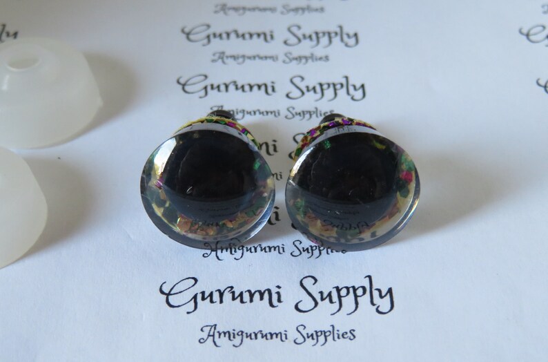 16mm Clear Trapezoid Plastic Safety Eyes with a Mardi Gras Glitter Non-Woven Slip Iris and Washers: 2 Count/1 Pair Dolls/Amigurumi/Animal image 5