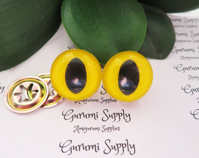 21mm Hand Painted Yellow Color Iris Black Pupils Round Cat Style Safety Eyes and Washers: 1 Pair – Dragons / Amigurumi / Animals Creations