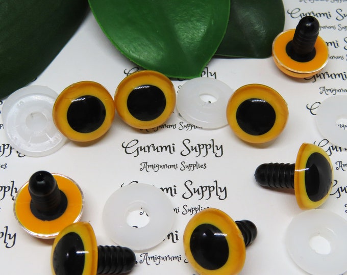 16.5mm Marigold Iris Black Pupils Round Safety Eyes and Washers: 2 Pairs – Paint Free - Doll / Amigurumi / Animal / Amigurumi / Toy / Knit