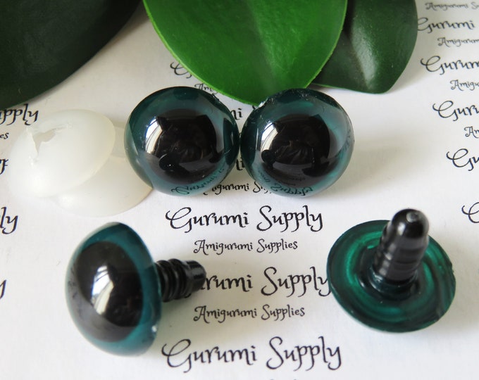 20mm Hand Painted Viridian Green Iris Black Pupil Round Safety Eyes and Washers: 1 Pair - Dolls / Amigurumi / Animals / Creations / Crochet