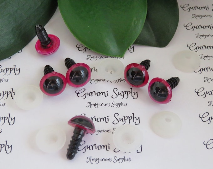 12mm Rose Red Iris Black Pupil Round Safety Eyes and Washers: 3 Pairs - Dolls / Amigurumi / Animals / Stuffed Creations