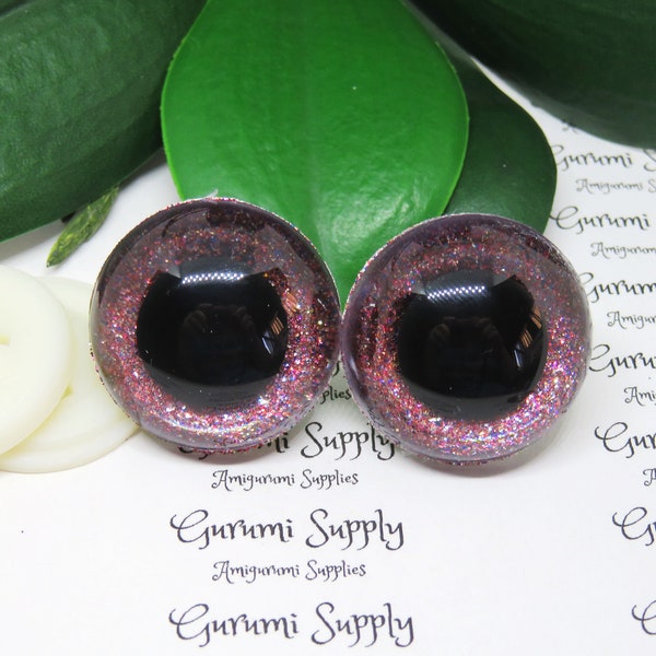 30mm Clear Safety Eyes with a Red Sparkle Glitter Slip and Black Iris with Washers: 1 Pair -Amigurumi / Animal / Creation / Crochet / Knit