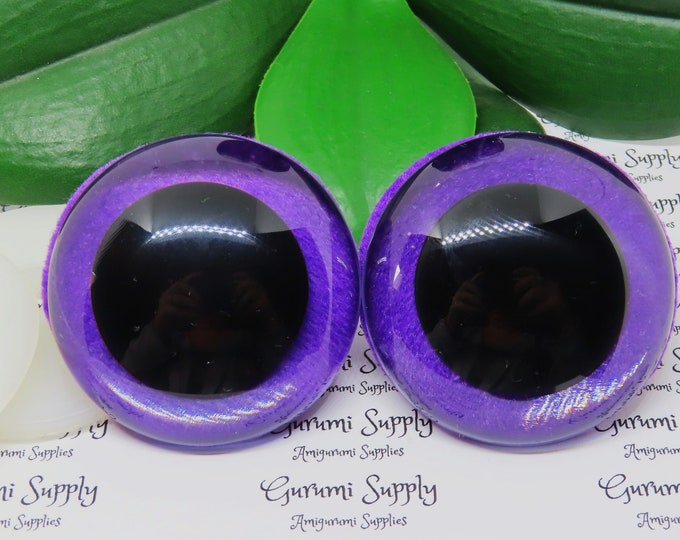 50mm Purple Felt Iris Black Pupil Round Safety Eyes and Washers: 1 Pair - Dolls / Amigurumi / Animals / Toys / Stuffed Creations / Crochet
