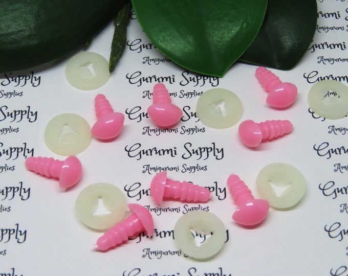 10mm Solid Pink Safety Noses with Washers - 4 ct - Amigurumi / Animal / Toy / Stuffed Creation / Craft Supplies / Crochet / Doll / Triangle