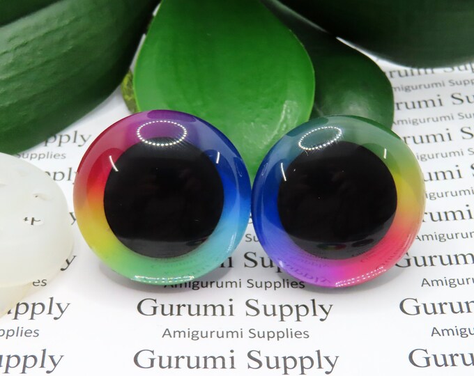 35mm Rainbow Iris 3D Style Trapezoid Safety Eyes and Washers: 1 Pair - Amigurumi / Animal / Toy / Doll / Crochet / Knit / Sunk in Washers