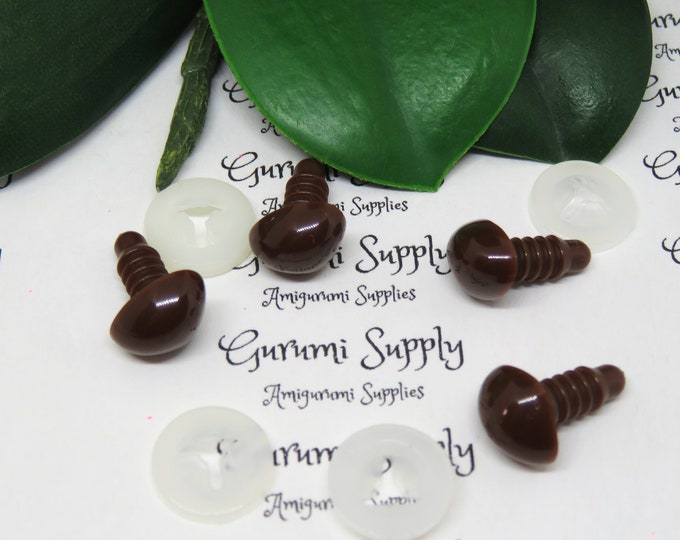 12mm Solid Brown Safety Noses with Washers - 4 ct - Amigurumi / Animal / Toy / Stuffed Creation / Craft Supplies / Crochet / Doll / Triangle