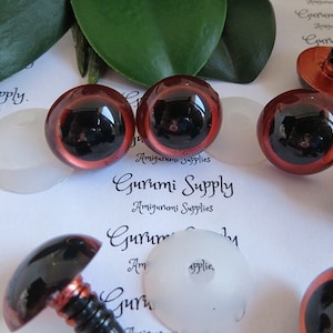 20mm Hand Painted Copper Red Iris Black Pupil Round Safety Eyes and Washers: 1 Pair - Dolls / Amigurumi / Animals / Stuffed Creations / Knit