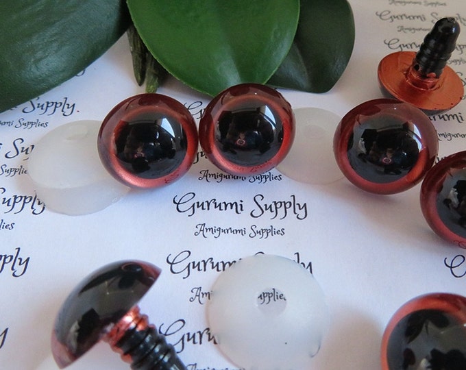 20mm Hand Painted Copper Red Iris Black Pupil Round Safety Eyes and Washers: 1 Pair - Dolls / Amigurumi / Animals / Stuffed Creations / Knit