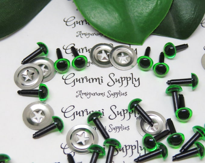 6mm Translucent Green Iris Black Pupil Round Safety Eyes and Washers: 5 Pairs - Doll Eyes / Amigurumi Eyes / Animal Eyes / Toy Eye Paintfree