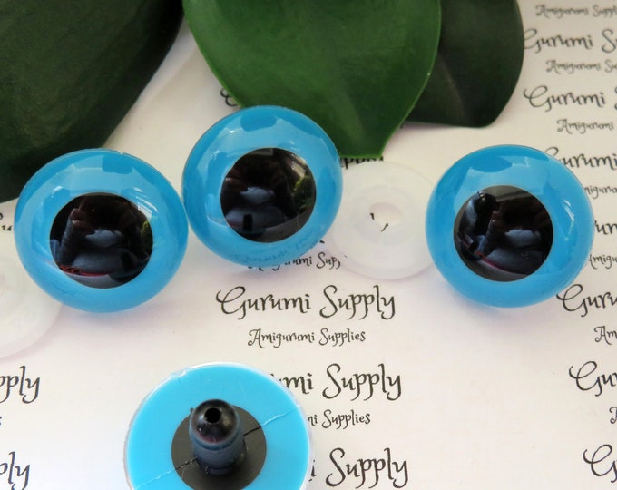 24mm Blue Iris Black Pupil Round Safety Eyes and Washers: 1 Pair - Doll / Amigurumi / Animal / Creations / Crochet / Paintfree / Supplies