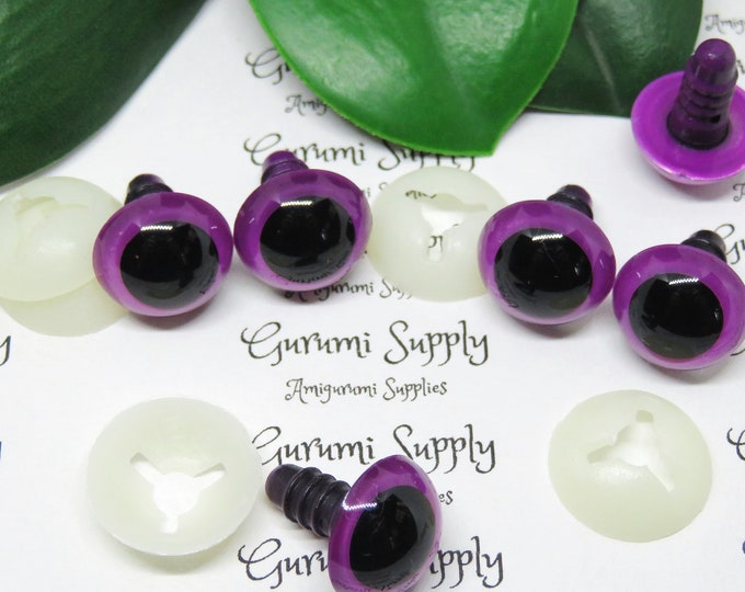 15mm Violet Purple Iris Black Pupil Round Safety Eyes and Washers: 2 Pairs - Dolls / Amigurumi / Animals / Toys / Crochet / Supplies / Knit