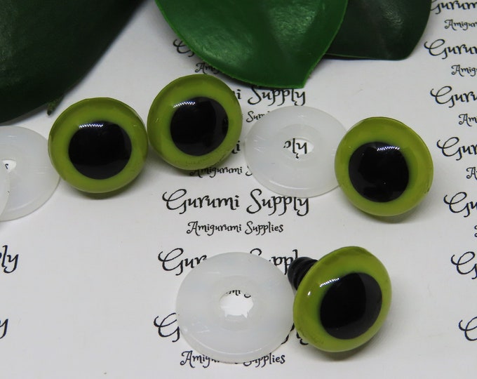 18mm Olive Green Iris Black Pupils Round Safety Eyes and Washers: 2 Pairs – Doll / Amigurumi / Animal / Stuffed Creations / Crochet / Knit