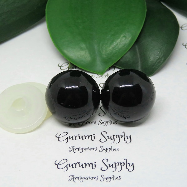 20mm Solid Black Round Safety Eyes with Washers: 1 Pair - Amigurumi / Animals / Doll / Toy / Stuffed Creations / Craft Eyes / Crochet / Knit