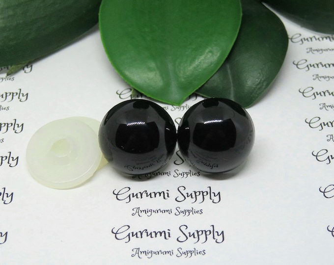20mm Solid Black Round Safety Eyes with Washers: 1 Pair - Amigurumi / Animals / Doll / Toy / Stuffed Creations / Craft Eyes / Crochet / Knit