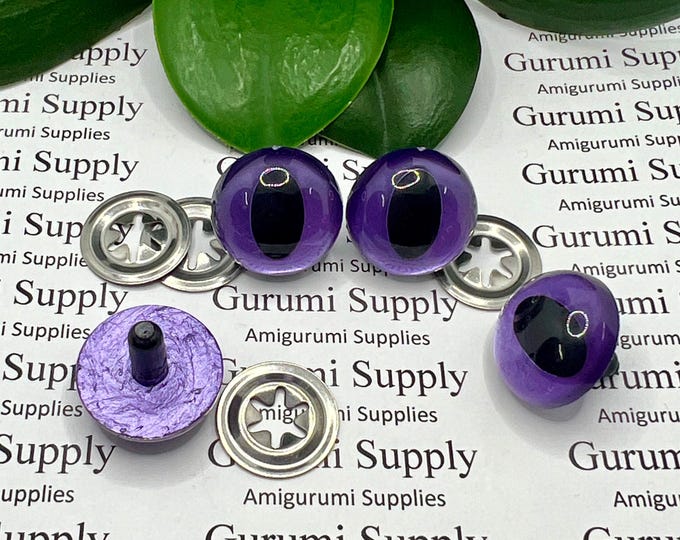 21mm Hand Painted Lavender Color Iris Black Pupils Round Cat Style Safety Eyes and Washers: 1 Pair – Dragons / Amigurumi / Animals Creations