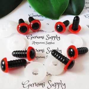 10mm Red Iris Black Pupil Round Safety Eyes and Washers: 4 Pairs - Dolls/Amigurumi/Animals/ Stuffed Creations/Crochet/Paintfree