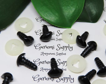 Narices de seguridad negras sólidas de 10 mm con arandelas - 4 unidades - Amigurumi / Animal / Juguete / Creación de peluche / Suministros de artesanía / Ganchillo / Muñeca / Triángulo