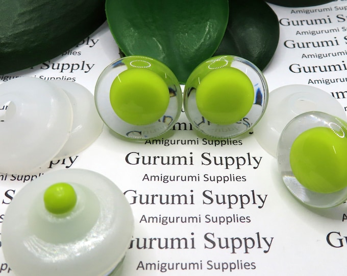 25mm Clear Iris with a Centered Green Pupil Trap Safety Eyes and Washers: 1 Pair - Doll / Amigurumi / Animal / Creations / Crochet / Monster