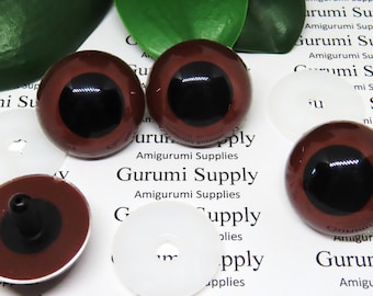 30mm Red-Brown Iris Black Pupil Round Safety Eyes and Washers: 1 Pair - Dolls / Amigurumi / Animals / Toys / Crochet / Paintfree / Knit