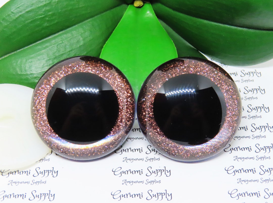 50mm Clear Round Safety Eyes With Brown Glitter Non-woven Slip