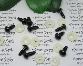 Bulk Pack! 10mm Solid Black Round Safety Eyes with Washers: 25 Pairs - Amigurumi / Animals / Doll / Toy / Creations / Crochet / Knit