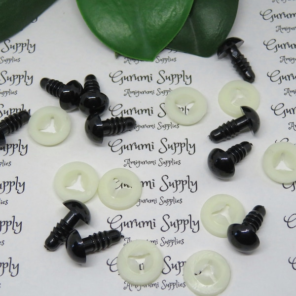 Großpackung! 10mm Solid Black Runde Sicherheitsaugen mit Unterlegscheiben: 25 Paar - Amigurumi / Tiere / Puppe / Spielzeug / Kreationen / Häkeln / Stricken