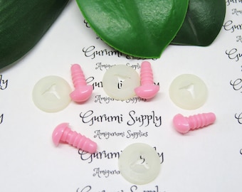 8mm Solid Pink Safety Noses with Washers - 4 ct - Sense of Smell/Amigurumi/Animals/Stuffed Creations/Craft Supplies/Toys/Crochet/Knit