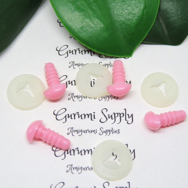 8mm Solid Pink Safety Noses with Washers - 4 ct - Sense of Smell/Amigurumi/Animals/Stuffed Creations/Craft Supplies/Toys/Crochet/Knit