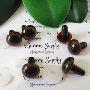 12mm Dark Brown Iris Black Pupil Round Safety Eyes and Washers: 3 Pairs - Doll / Amigurumi / Animal / Stuffed Creation / Crochet / Paintfree