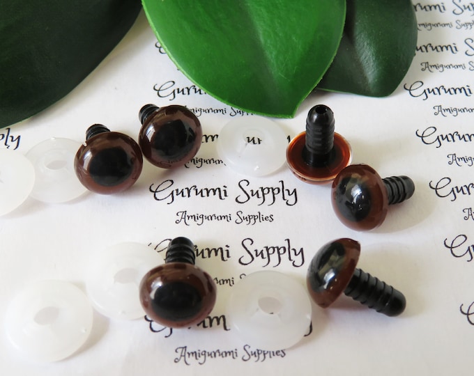 12mm Dark Brown Iris Black Pupil Round Safety Eyes and Washers: 3 Pairs - Doll / Amigurumi / Animal / Stuffed Creation / Crochet / Paintfree