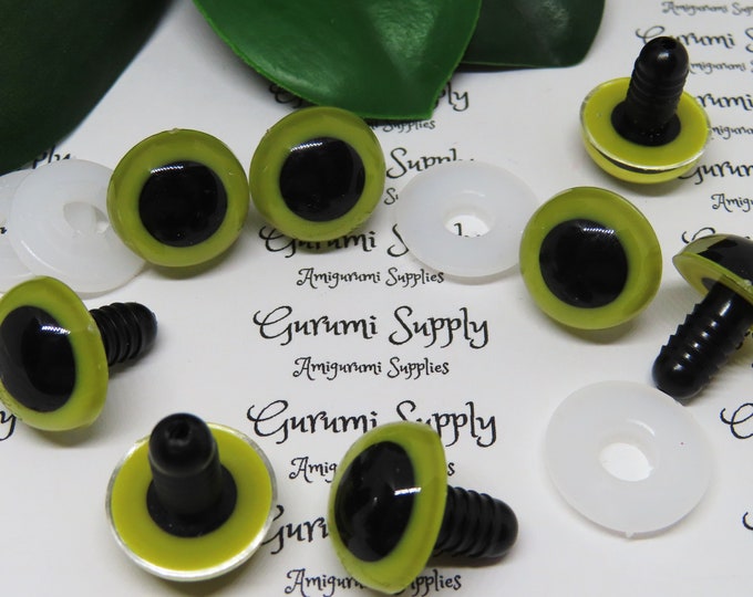 16.5mm Olive Green Iris Black Pupils Round Safety Eyes and Washers: 2 Pairs – Paint Free - Doll / Amigurumi / Animal / Amigurumi / Toy