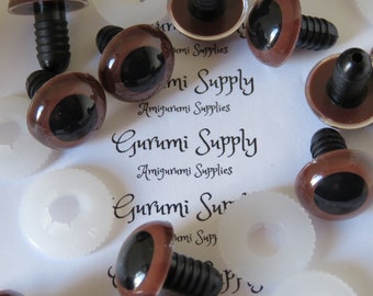 15mm Brown Iris Black Pupil Round Safety Eyes and Washers: 2 Pairs - Dolls / Amigurumi / Animals / Stuffed Creations / Paint Free / Crochet