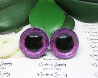 30 mm Przezroczyste Okrągłe Oczy Bezpieczeństwa z Gorącym Różowym Brokatem Nietkane Iris, Czarna Źrenica: 1 Para - Lalki / Amigurumi / Zwierzęta / Zabawki / Szydełkowanie