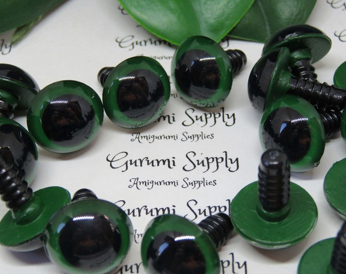 16mm Hand Painted Green Iris Black Pupil Round Safety Eyes and Washers: 2 Pairs - Dolls / Amigurumi / Animals / Stuffed Creations / Crochet