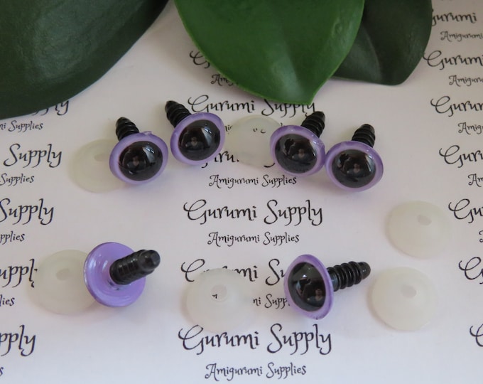 12mm Hand Painted Lavender Purple Iris Black Pupil Round Safety Eyes and Washers: 3 Pairs - Dolls / Amigurumi / Animals / Stuffed Creations