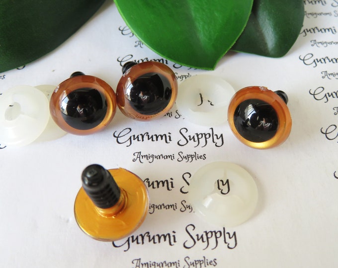 16mm Hand Painted Gold Iris Black Pupil Round Safety Eyes and Washers: 2 Pairs - Dolls / Amigurumi / Animals / Stuffed Creations / Crochet