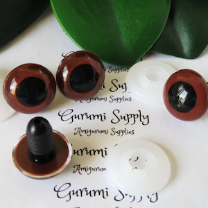 15mm Red-Brown Iris Black Pupil Round Safety Eyes and Washers: 2 Pairs - Dolls/Amigurumi/Animals /Stuffed Creations/Crochet/Teddy Bears/Knit