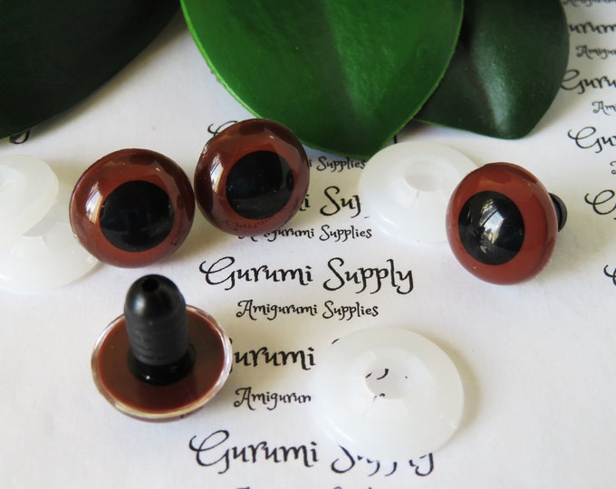 15mm Red-Brown Iris Black Pupil Round Safety Eyes and Washers: 2 Pairs - Dolls/Amigurumi/Animals /Stuffed Creations/Crochet/Teddy Bears/Knit