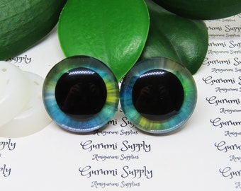 30mm Blue Green Iris 3D Style Trapezoid Safety Eyes and Washers: 1 Pair - Amigurumi / Animal / Toy / Doll /Crochet / Knit / Sunk in Washer
