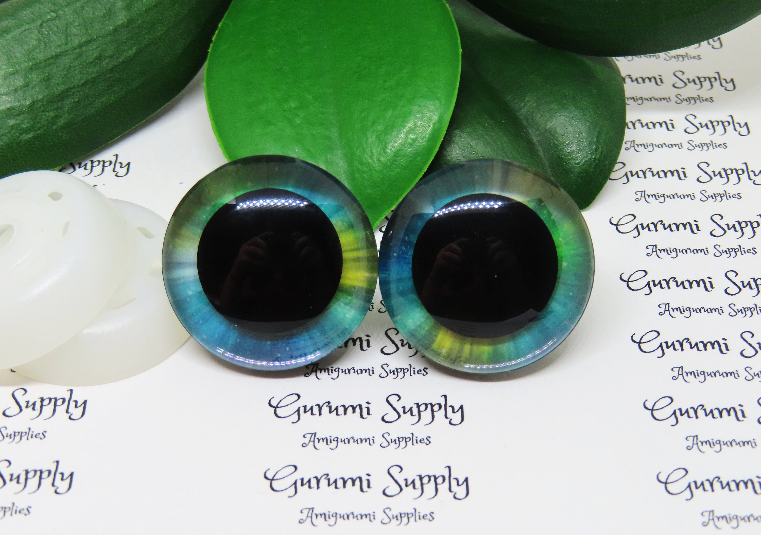 30mm Blue Green Iris 3D Style Trapezoid Safety Eyes and Washers: 1 Pair -  Amigurumi / Animal / Toy / Doll /Crochet / Knit / Sunk in Washer