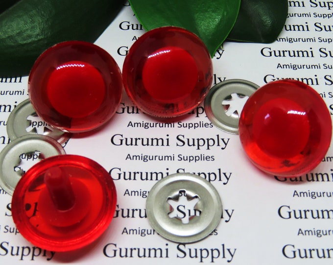 30mm Transparent Red Iris with Red Pupil Round Safety Eyes and Washers: 1 Pair - Doll / Amigurumi / Animal / Creation / Crochet / Monster